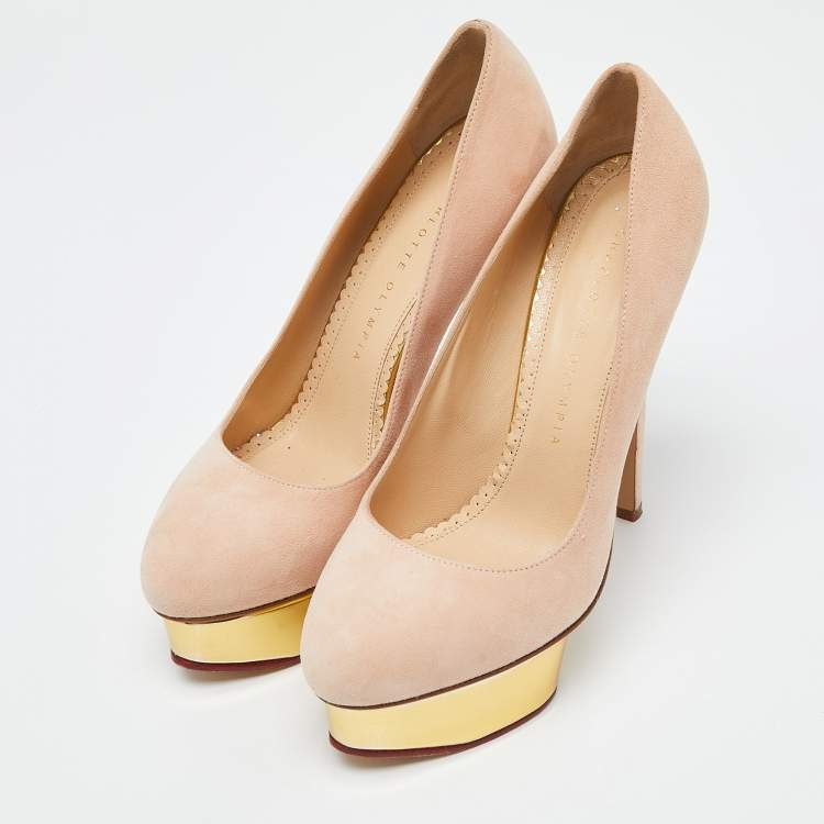Pre Owned Charlotte Olympia Beige Leather Dolly Platform Pumps Size 37
