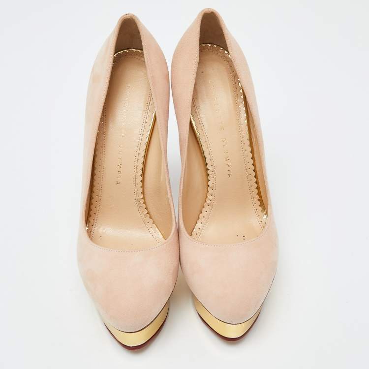 Pre Owned Charlotte Olympia Beige Leather Dolly Platform Pumps Size 37