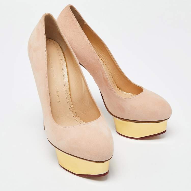 Pre Owned Charlotte Olympia Beige Leather Dolly Platform Pumps Size 37