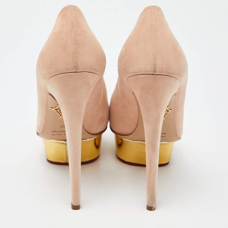 Pre Owned Charlotte Olympia Beige Leather Dolly Platform Pumps Size 37