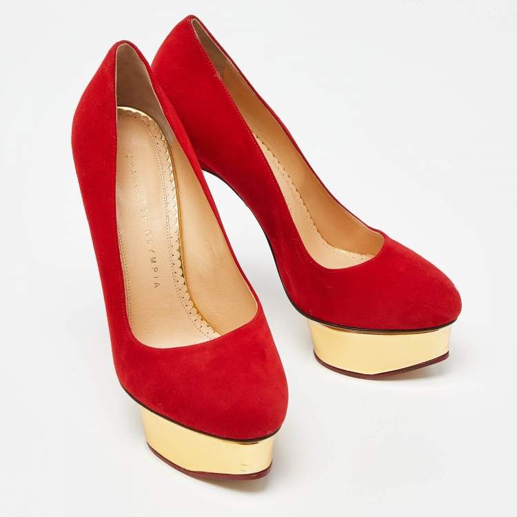 Pre Owned Charlotte Olympia Red Suede Dolly Platform Pumps Size 37