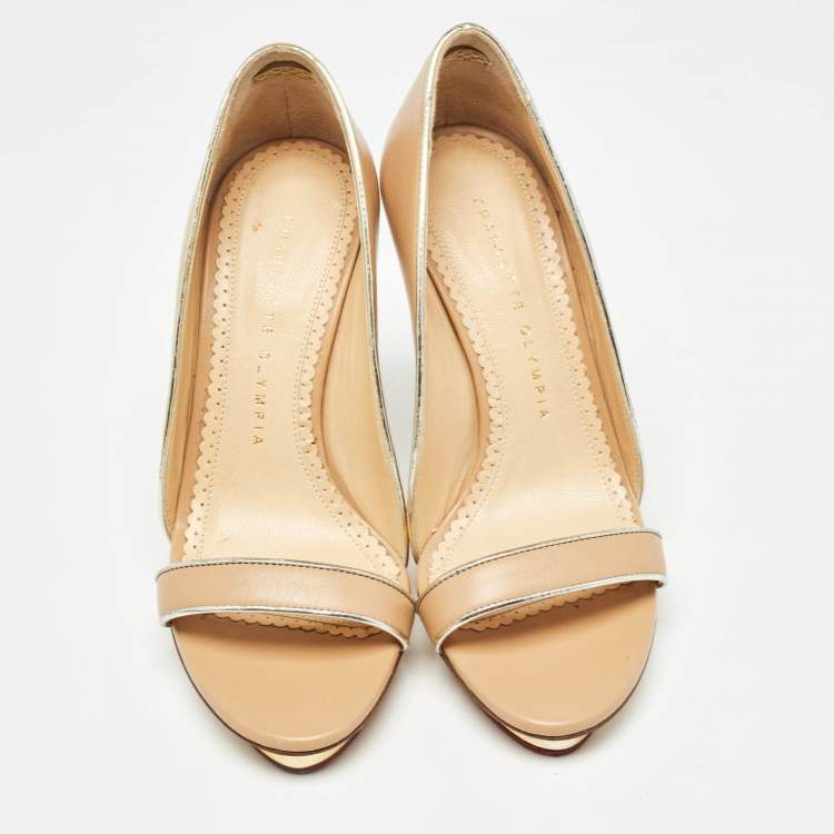 Pre Owned Charlotte Olympia Beige Leather Christine Pumps Size 36.5