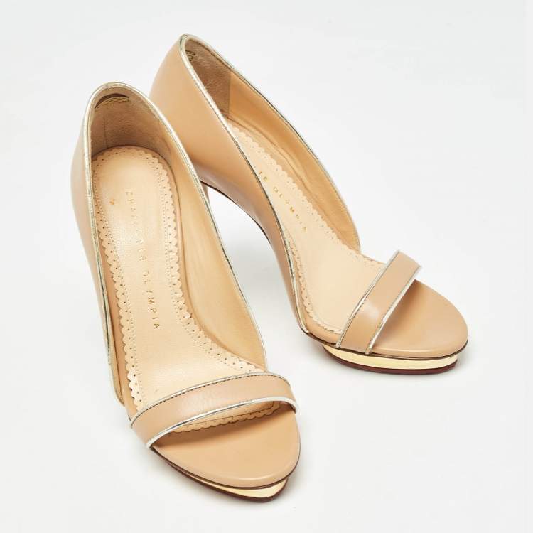 Pre Owned Charlotte Olympia Beige Leather Christine Pumps Size 36.5