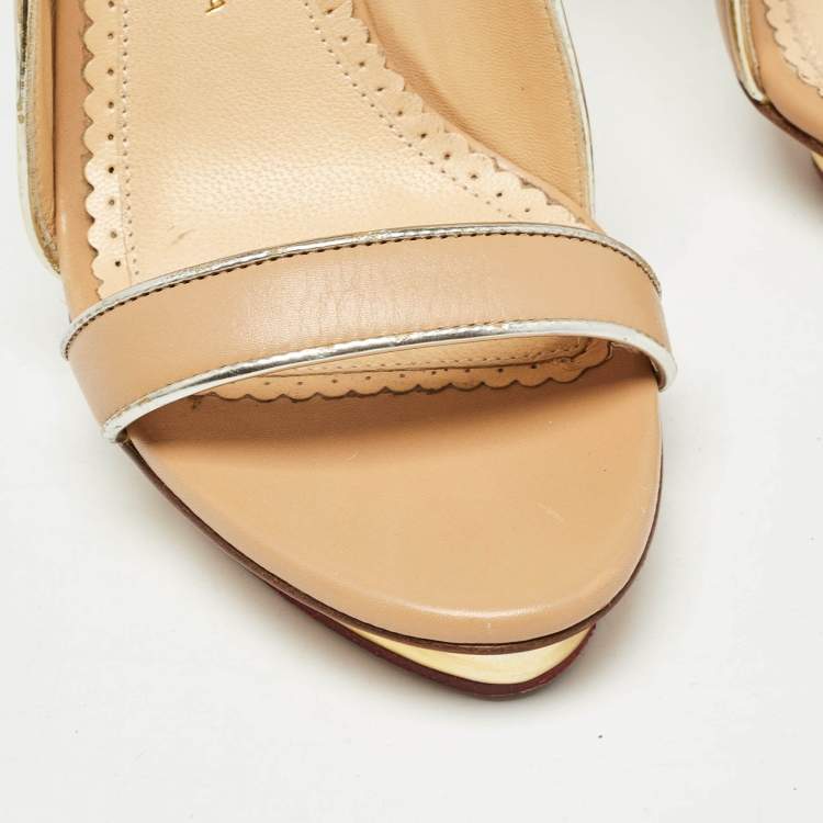 Pre Owned Charlotte Olympia Beige Leather Christine Pumps Size 36.5