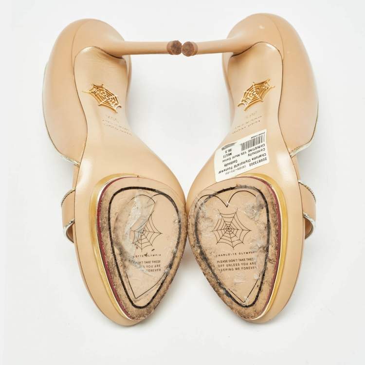 Pre Owned Charlotte Olympia Beige Leather Christine Pumps Size 36.5