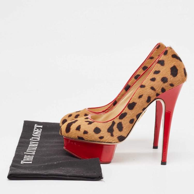Pre Owned Charlotte Olympia Brown/Beige Leopard Print Calf Hair Dolly Pumps Size 38
