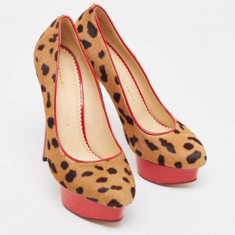 Pre Owned Charlotte Olympia Brown/Beige Leopard Print Calf Hair Dolly Pumps Size 38