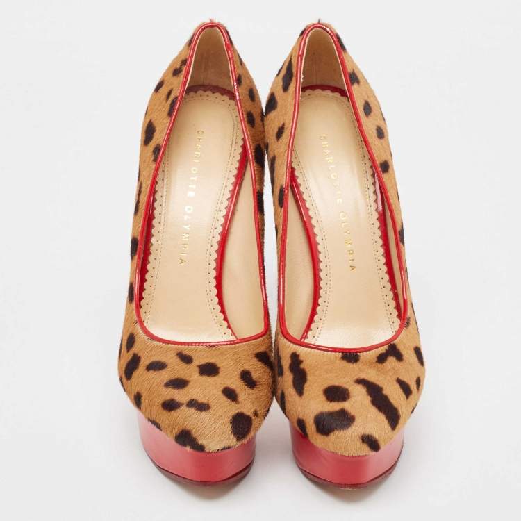Pre Owned Charlotte Olympia Brown/Beige Leopard Print Calf Hair Dolly Pumps Size 38