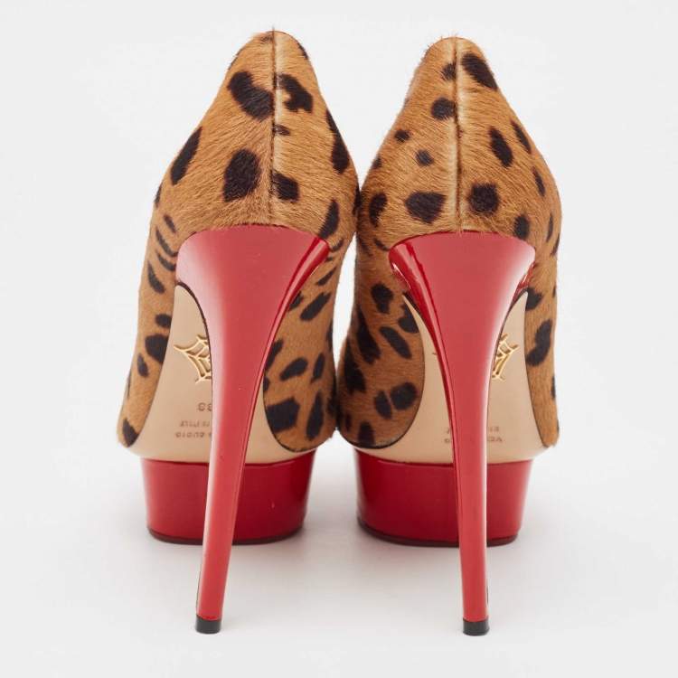 Pre Owned Charlotte Olympia Brown/Beige Leopard Print Calf Hair Dolly Pumps Size 38