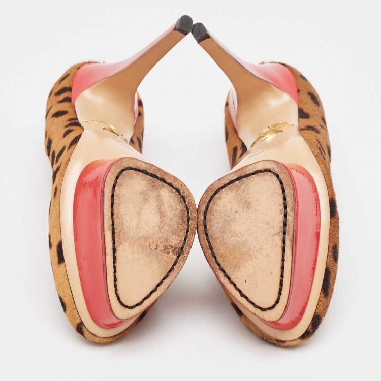 Pre Owned Charlotte Olympia Brown/Beige Leopard Print Calf Hair Dolly Pumps Size 38