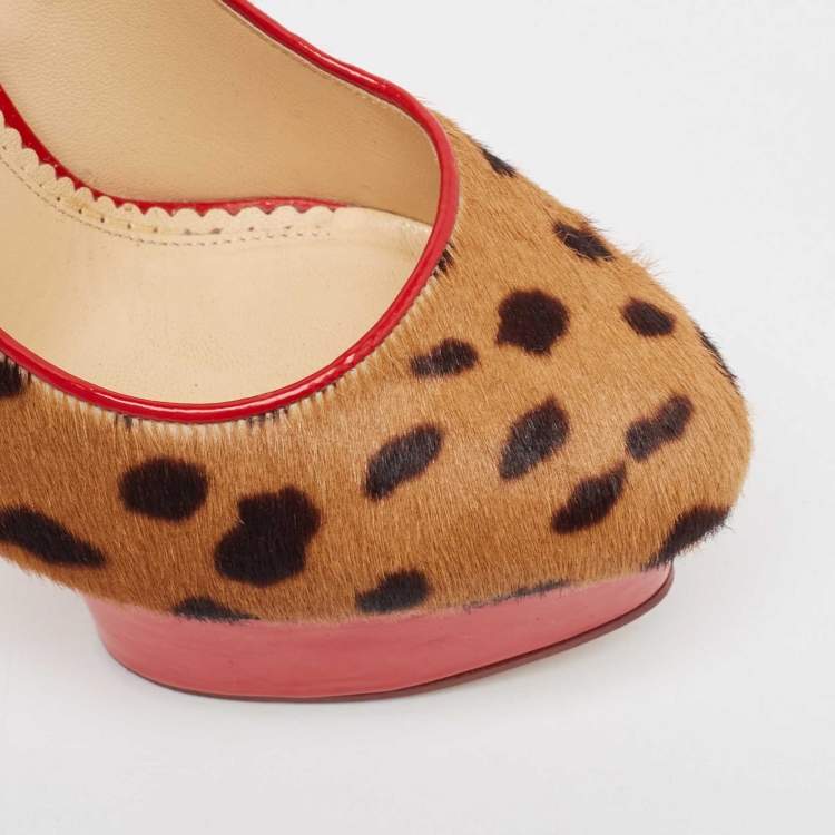 Pre Owned Charlotte Olympia Brown/Beige Leopard Print Calf Hair Dolly Pumps Size 38