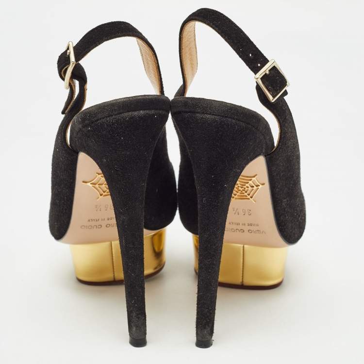 Pre Owned Charlotte Olympia Black Suede Dolly Pumps Size 36.5