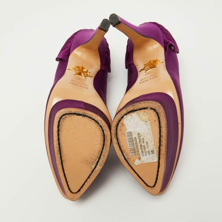 Pre Owned Charlotte Olympia Purple Satin Platform Pumps Size 36