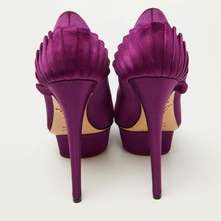 Pre Owned Charlotte Olympia Purple Satin Platform Pumps Size 36