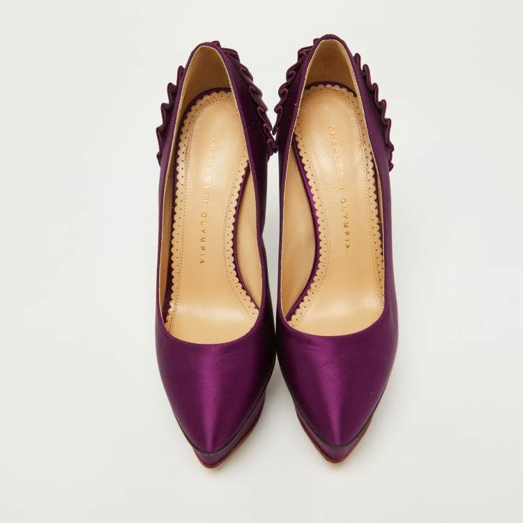 Pre Owned Charlotte Olympia Purple Satin Platform Pumps Size 36