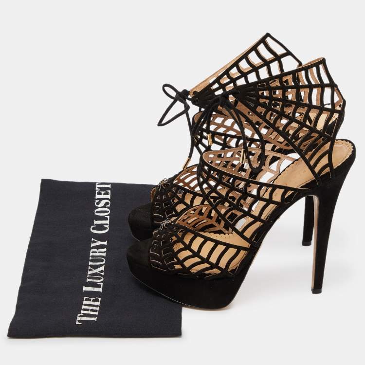 Pre Owned Charlotte Olympia Black Suede Ankle Strap Platform Sandals Size 39