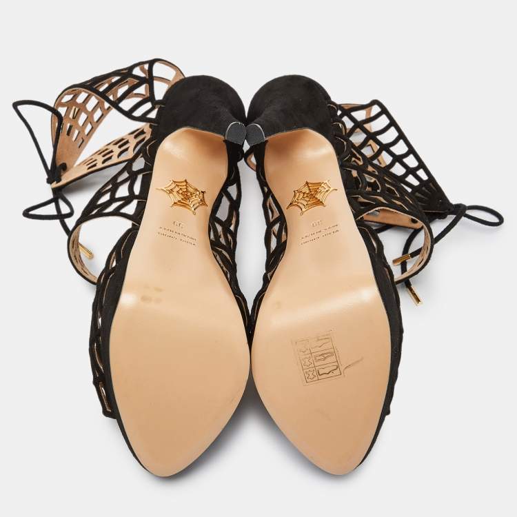 Pre Owned Charlotte Olympia Black Suede Ankle Strap Platform Sandals Size 39