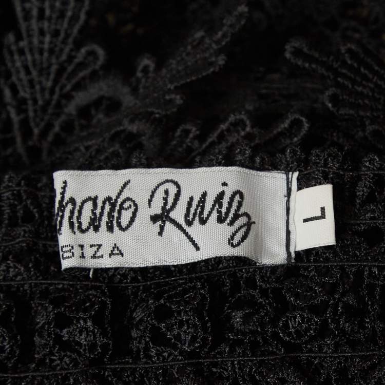 Pre Owned Charo Ruiz Black Lace Sheer Dana Top L