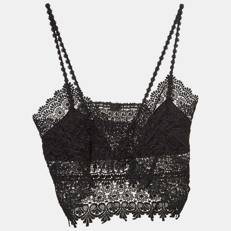 Pre Owned Charo Ruiz Black Lace Sheer Dana Top L