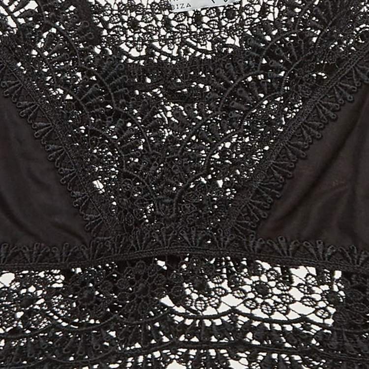 Pre Owned Charo Ruiz Black Lace Sheer Dana Top L