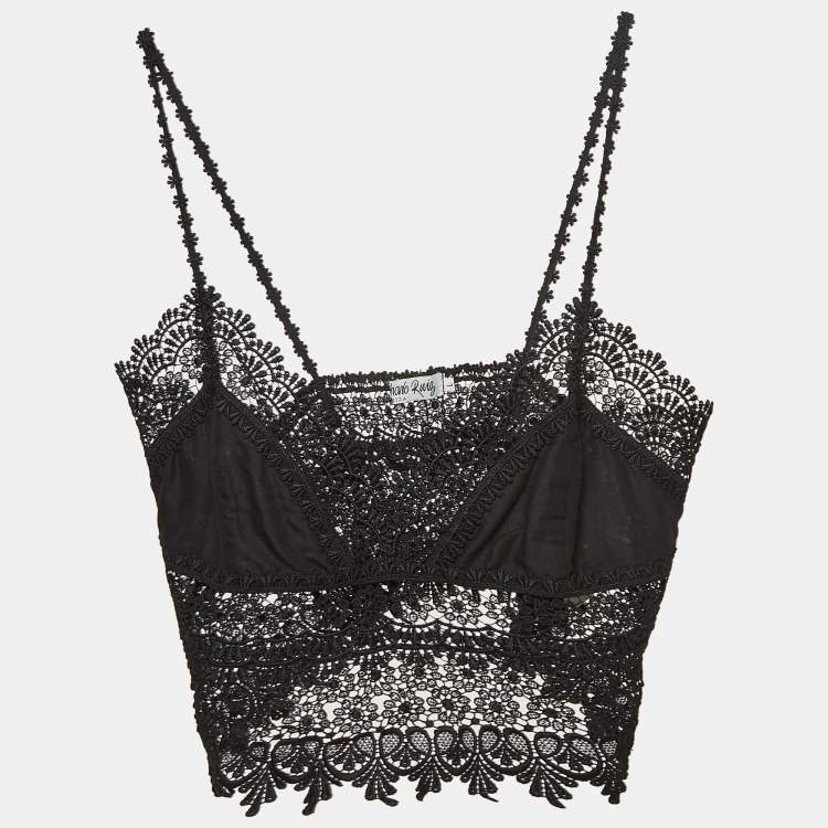 Pre Owned Charo Ruiz Black Lace Sheer Dana Top L