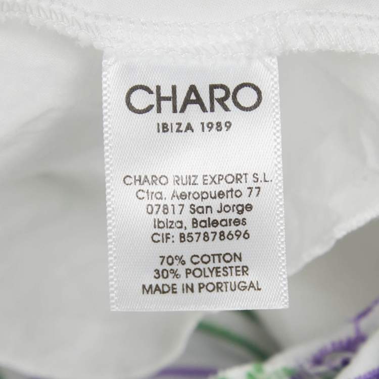 Pre Owned Charo Ruiz White/Green Broderie Anglaise Cotton Tiered Mini Dress L