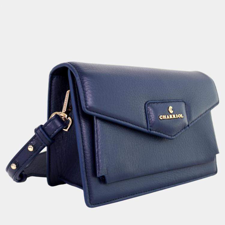 Heritage small navy blue leather pouch with skulls | The Kooples - US