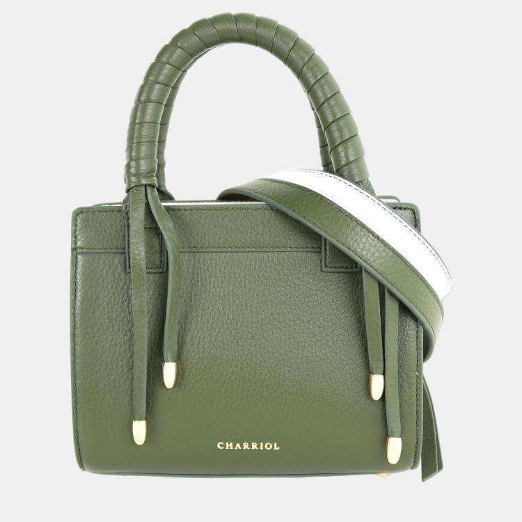 Pre Owned Charriol Military Green/Off white Leather Forever Handbag