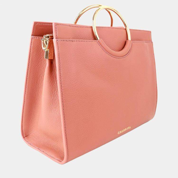 Pre Owned Charriol Light Brown/Off White Leather Forever Handbag