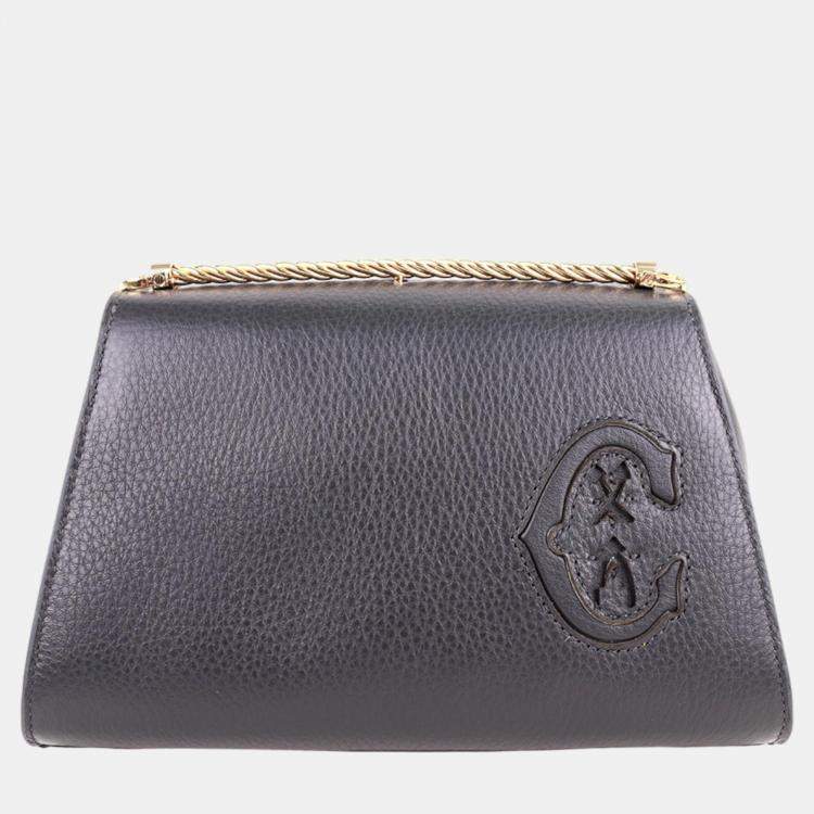Pre Owned Charriol Dark Grey Leather Celtic Twist Bar Handbag