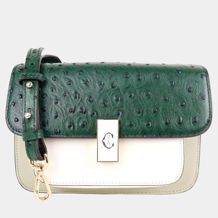 Pre Owned Charriol Green/Beige/Grey Leather LE REVE Crossbody