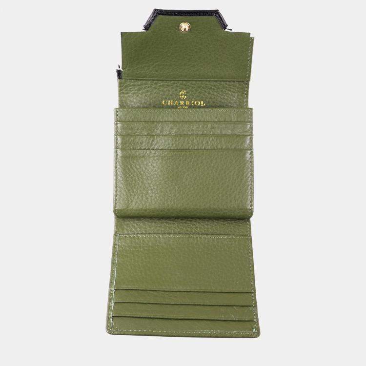 Pre Owned Charriol Green/Cream Leather Forever Wallet