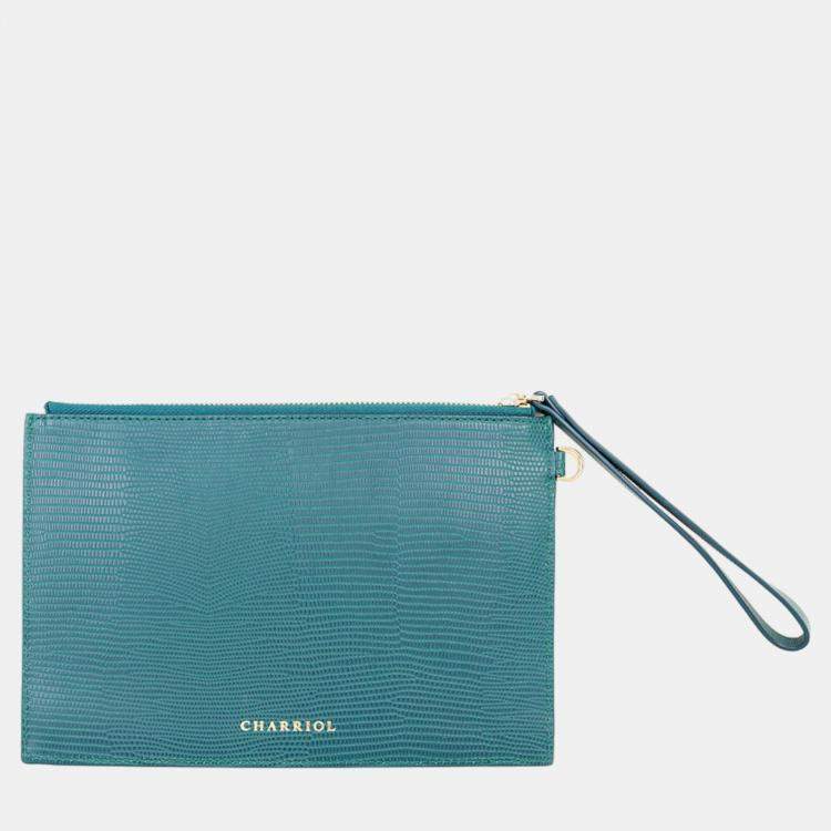 Pre Owned Charriol Green Leather Chameleon Pouches