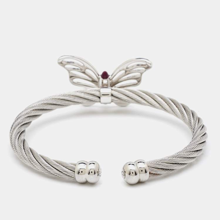 Pre Owned Charriol Butterlfly Enamel Silver Tone Bracelet