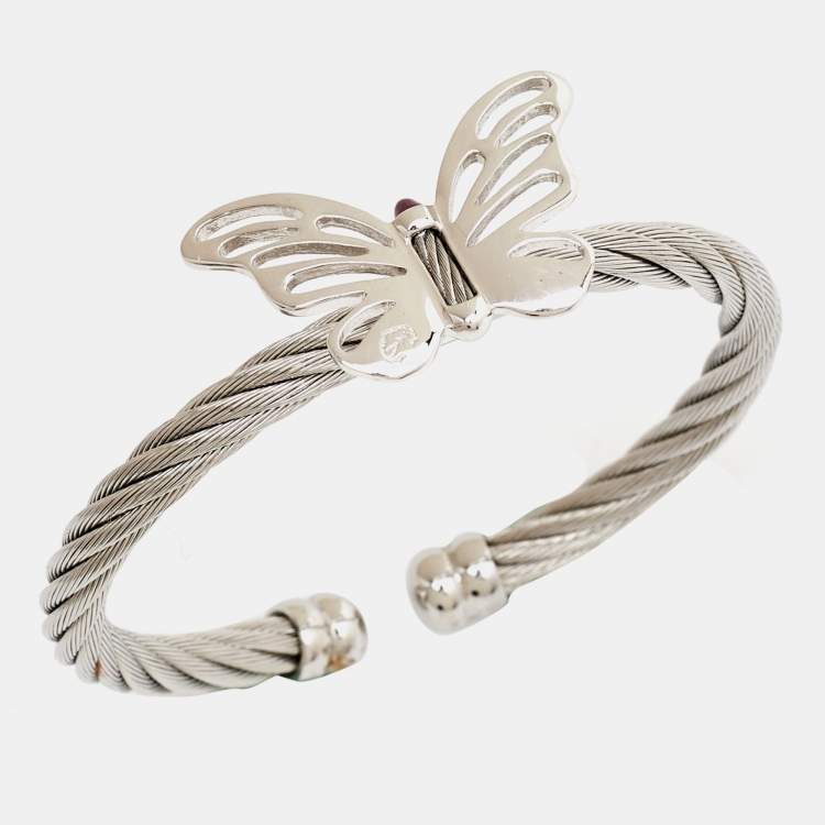 Pre Owned Charriol Butterlfly Enamel Silver Tone Bracelet