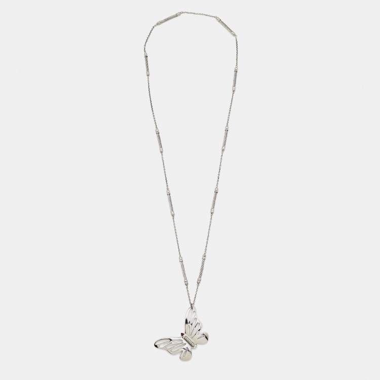 Pre Owned Charriol  Butterfly Enamel Silver Tone Necklace
