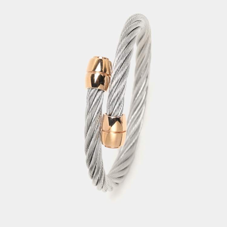Pre Owned Charriol Silver/Rose Tone Steel Celtic Olive Cable Bracelet