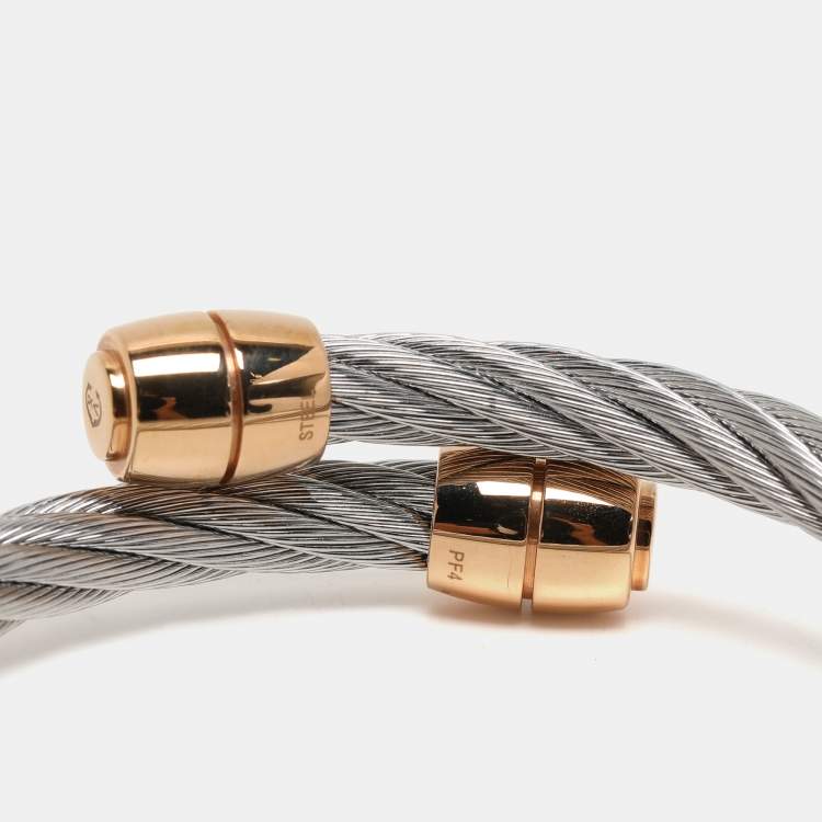Pre Owned Charriol Silver/Rose Tone Steel Celtic Olive Cable Bracelet