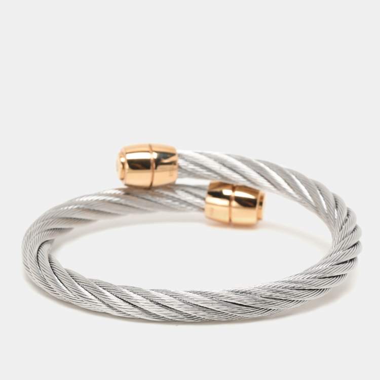 Pre Owned Charriol Silver/Rose Tone Steel Celtic Olive Cable Bracelet