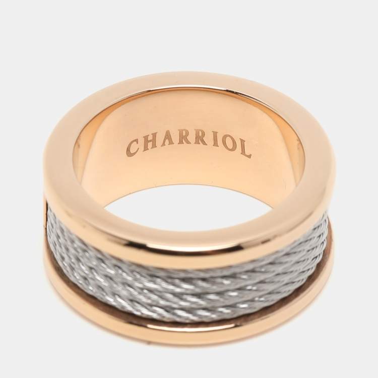 Pre Owned Charriol Rose/Silver Tone Steel Forever Band Ring 56