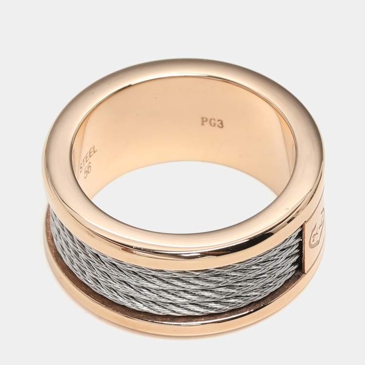 Pre Owned Charriol Rose/Silver Tone Steel Forever Band Ring 56