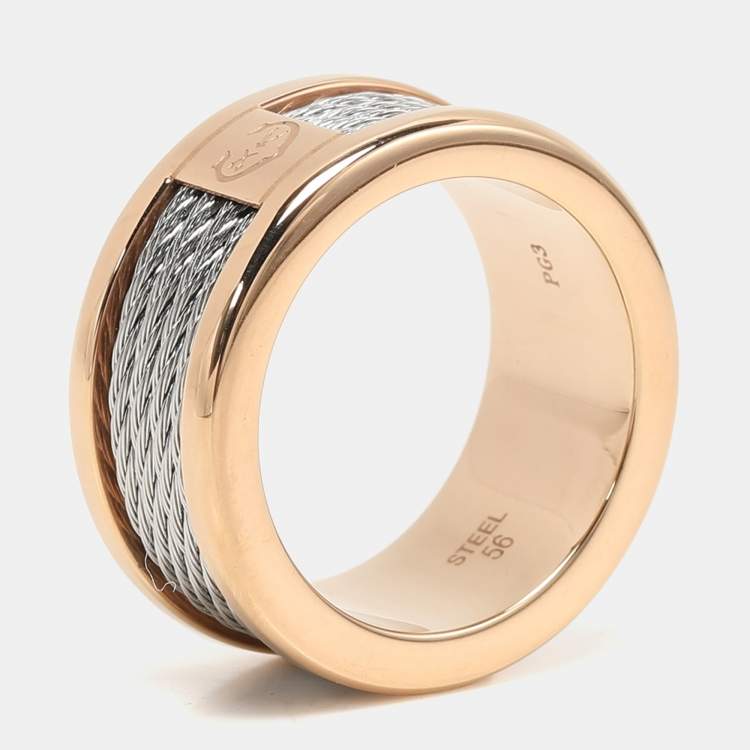 Pre Owned Charriol Rose/Silver Tone Steel Forever Band Ring 56