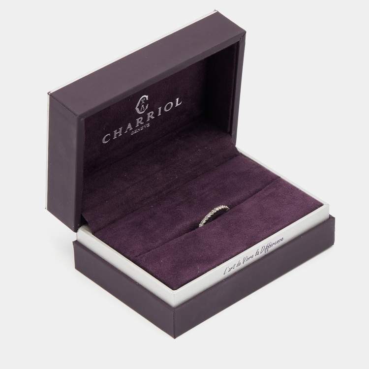 Pre Owned Charriol Silver Tone Crystal Narrow Cable Ring Size 54