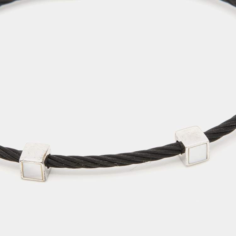 Pre Owned Charriol Laetitia Black PVD Coated Steel Mother of Pearl Station Bangle Braclet