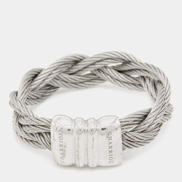 Pre Owned Charriol Silver Tone Braided Cable Ring Size 54