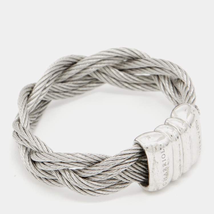 Pre Owned Charriol Silver Tone Braided Cable Ring Size 54