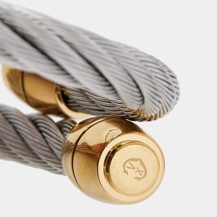 Pre Owned Charriol Silver Steel & Gold Tone Celtic Olive Cable Bracelet