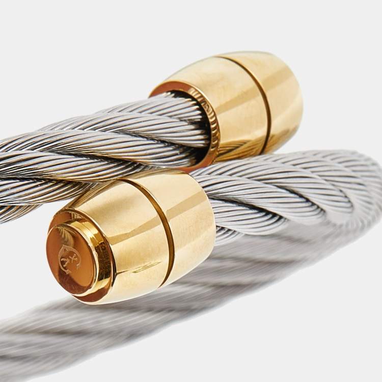 Pre Owned Charriol Silver Steel & Gold Tone Celtic Olive Cable Bracelet