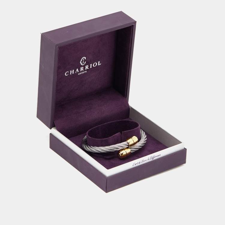 Pre Owned Charriol Silver Steel & Gold Tone Celtic Olive Cable Bracelet