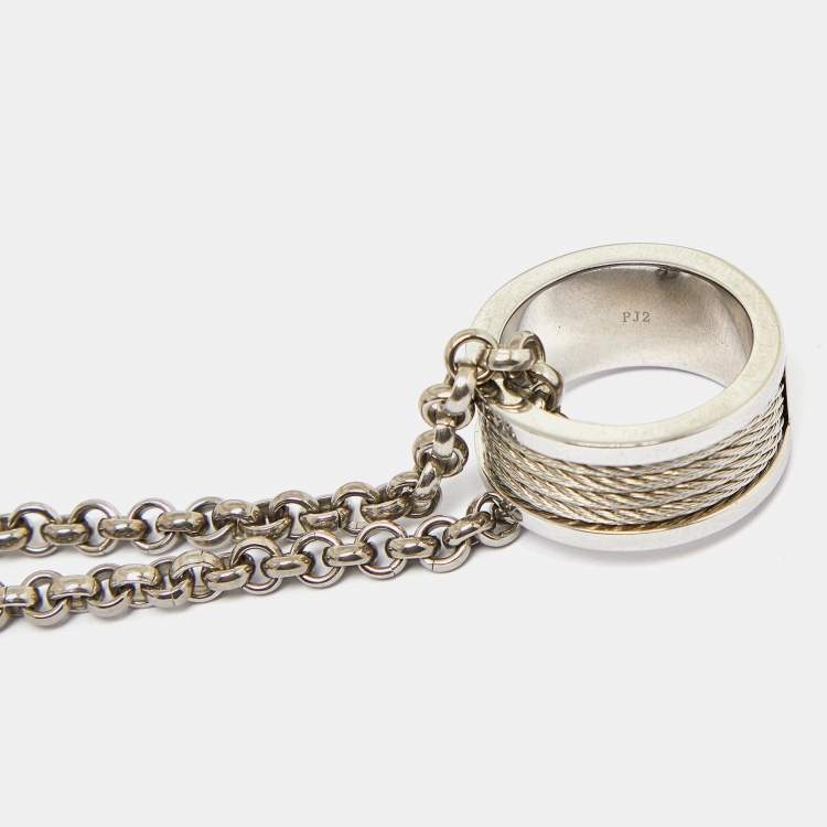 Pre Owned Charriol Silver Chain & Twisted Cable Ring Pendant Forever Necklace